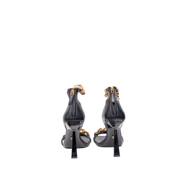 Versace Black Leather Chain-Link Ankle Strap Heels – Size EU 39 / UK 6 / US 9 - Picture 8 of 10